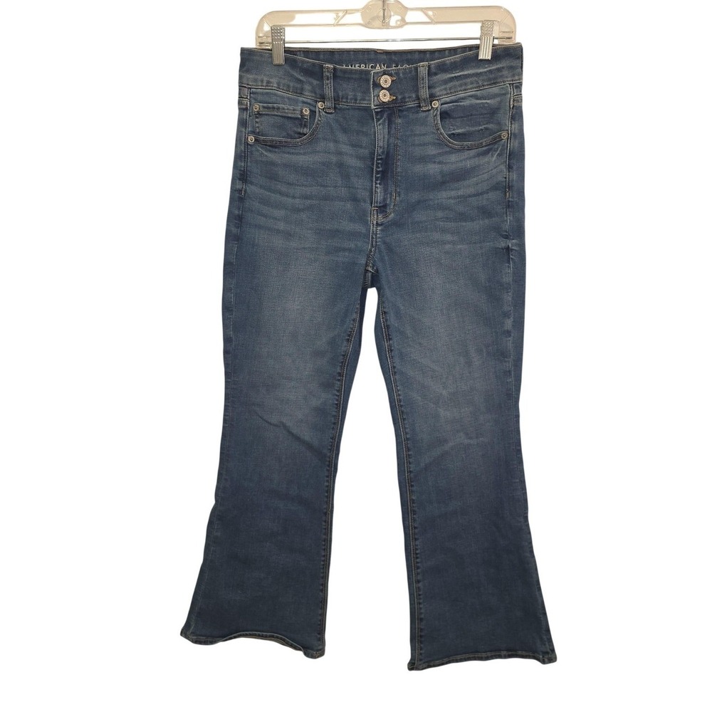 American Eagle Hi Rise Artist Flare Jeans Women 12 X-Short Blue Stretch Denim